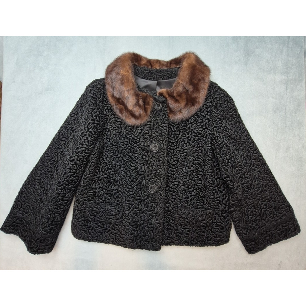 Astrakin Regency Vtg 50's 60's Faux Persian Lamb Mink Collar Waist Length Coat